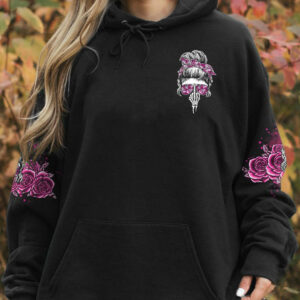 Im A B Dont Try Me Rose Messy Bun Black All Over Hoodie 1