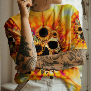 SHE IS SUNSHINE SKULL SUNFLOWER TIE DYE ALL OVER 1