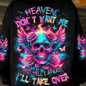HEAVEN DONT WANT ME SKULL REAPER WINGS ALL OVER