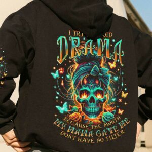 I TRY TO AVOID DRAMA MESSY BUN SKULL ALL OVER 2