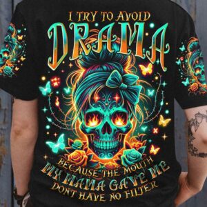 I TRY TO AVOID DRAMA MESSY BUN SKULL ALL OVER