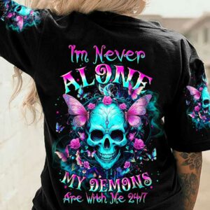 IM NEVER ALONE ROSE BUTTERFLY SKULL ALL OVER