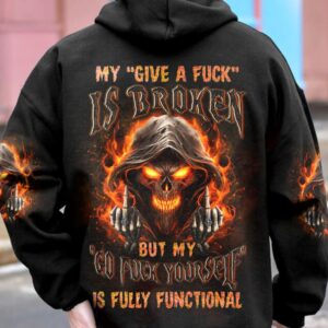 MY GIVE A F FLAMING SKULL REAPER ALL OVER PRINT HOODIE