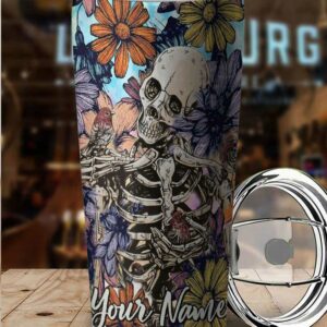 PERSONALIZED SKULL FLORAL TUMBLER