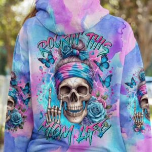 ROCKING THIS MOM LIFE MESSY BUN SKULL ALL OVER PRINT HOODIE 2