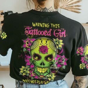 WARNING THIS TATTOOED GIRL FLOWER SUGAR SKULL ALL OVER 2