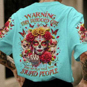 WARNING THIS TATTOOED GIRL SUGAR SKULL ROSE ALL OVER 2