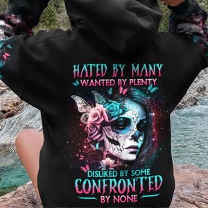 HATED BY MANY WANTED BY PLENTY SKULL FLOWER ALL OVER PRINT HOODIE