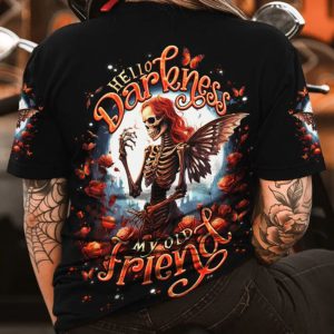 HELLO DARKNESS MY OLD FRIEND SKELETON ROSE MOON ALL OVER PRINT T SHIRT