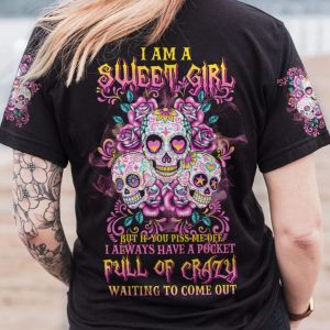 I AM A SWEET GIRL 3 SUGAR SKULLS ALL OVER PRINT T SHIRT