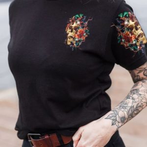 I AM THE STORM SKULL FLORAL ALL OVER PRINT T SHIRT