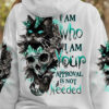 I AM WHO I AM SKULL BLACK CAT ALL OVER