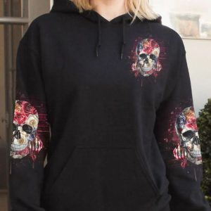 I DONT HAVE AN ATTITUDE FLOWER SKULL ALL OVER PRINT HOODIE