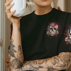 I DONT HAVE AN ATTITUDE FLOWER SKULL ALL OVER PRINT T SHIRT 1