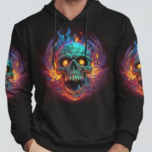 I HAVE THREE SIDES FIRE SKULL ALL OVER PRINT HOODIE 1
