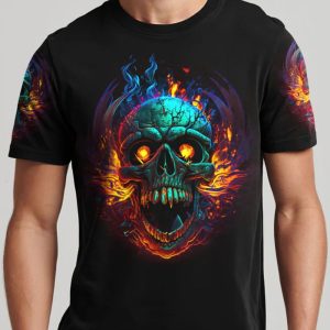 I HAVE THREE SIDES FIRE SKULL ALL OVER PRINT T SHIRT