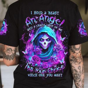 I HOLD A BEAST AN ANGEL REAPER LADY SKULL ALL OVER 1