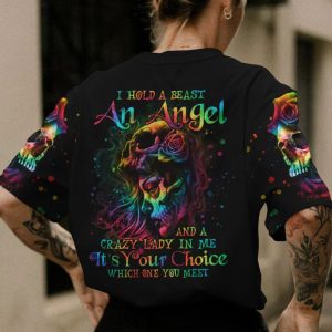 I HOLD A BEAST AN ANGEL SKULL GIRL TIE DYE ALL OVER PRINT T SHIRT