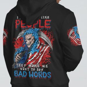 I JUST DONT LIKE PEOPLE SKULL REAPER ALL OVER PRINT HOODIE