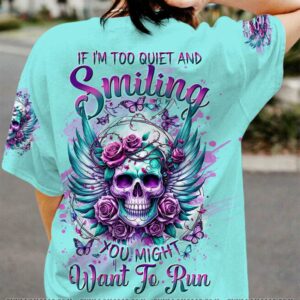 IF IM TOO QUIET AND SMILING SKULL ROSE WINGS ALL OVER PRINT T SHIRT 1