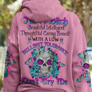 IM A B DONT TRY ME TATTOOED FLOWER SKULL ALL OVER PRINT HOODIE 1