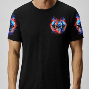 IM NEVER ALONE 3 SKULLS FLAG ALL OVER PRINT T SHIRT 1