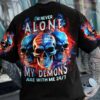 IM NEVER ALONE 3 SKULLS FLAG ALL OVER PRINT T SHIRT