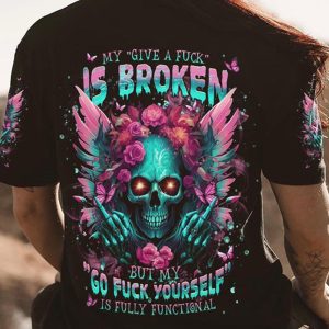 MY GIVE A F IS BROKEN SKULL ROSE WINGS ALL OVER 2