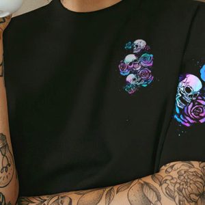 STUCK BETWEEN IDK IDC AND IDGAF 3 ROSE SKULLS ALL OVER 3