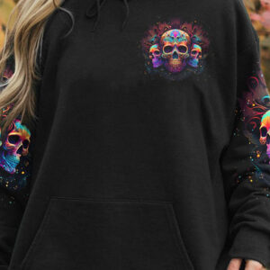 STUCK BETWEEN IDK IDC AND IDGAF 3 SKULLS COLORFUL ALL OVER 1