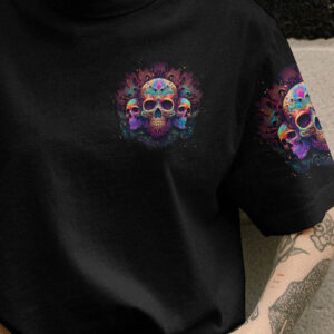 STUCK BETWEEN IDK IDC AND IDGAF 3 SKULLS COLORFUL ALL OVER 3