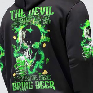 THE DEVIL WHISPERED BEER FIRE SKULL PATRICKS DAY ALL OVER
