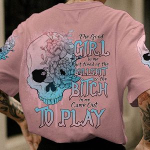 THE GOOD GIRL IN ME SKULL FLOWER PINK ALL OVER 2