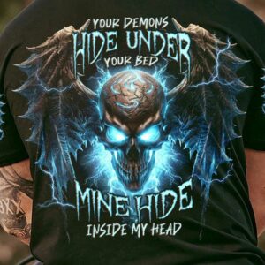 YOUR DEMONS HIDE UNDER YOUR BED SKULL WINGS ALL OVER