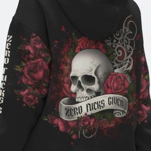 ZERO FCKS GIVEN SKULL ROSE ALL OVER 2