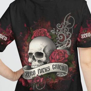 ZERO FCKS GIVEN SKULL ROSE ALL OVER