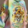 SHE IS SUNSHINE SKULL MESSY BUN TIE DYE ALL OVER 1