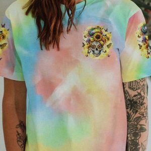 SHE IS SUNSHINE SKULL MESSY BUN TIE DYE ALL OVER 3