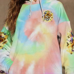 SHE IS SUNSHINE SKULL MESSY BUN TIE DYE ALL OVER