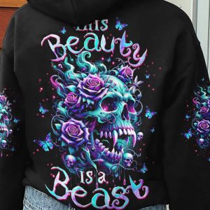 THIS BEAUTY IS A BEAST SKULL ROSE ALL OVER