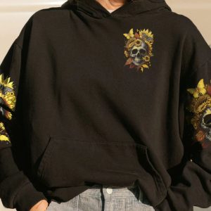A LITTLE SUNSHINE A LITTLE SAVAGE SKULL SUNFLOWER ALL OVER PRINT HOODIE 1
