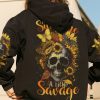 A LITTLE SUNSHINE A LITTLE SAVAGE SKULL SUNFLOWER ALL OVER PRINT HOODIE