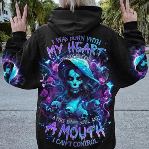 A MOUTH I CANT CONTROL SKULL LADY ROSE ALL OVER PRINT HOODIE
