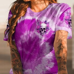 A MOUTH SHE CANT CONTROL ROSE SKULL TIE DYE ALL OVER PRINT T SHIRT 1