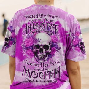 A MOUTH SHE CANT CONTROL ROSE SKULL TIE DYE ALL OVER PRINT T SHIRT