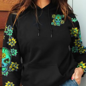 A STRONG WOMAN LOOKS DANGER HALF SUGAR SKULL ALL OVER PRINT HOODIE