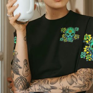 A STRONG WOMAN LOOKS DANGER HALF SUGAR SKULL ALL OVER PRINT T SHIRT 1
