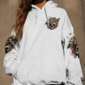 ATTENTION I AM OUT OF ORDER VINTAGE FLOWER SKULL ALL OVER PRINT HOODIE 1