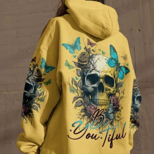 BE YOU TIFUL BUTTERFLY SKULL ALL OVER PRINT HOODIE 1