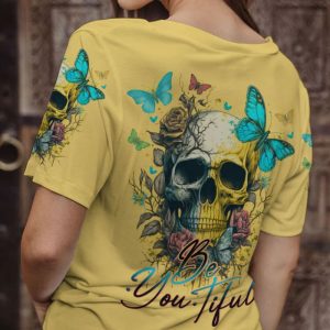 BE YOU TIFUL BUTTERFLY SKULL ALL OVER PRINT T SHIRT